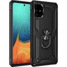 Tekno grup Samsung Galaxy A71 Kılıf Çift Katmanlı Yüzüklü Manyetik Vega Kapak Siyah + Tam Kaplayan 6D Nano Ekran Koruyucu