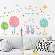 Cosy Home Gift Rabbit Love Tavşan Ailesi Kalp Çocuk Ve Bebek Odasi Duvar Parti Süsleme Sticker Pvc
