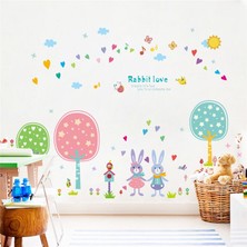 Cosy Home Gift Rabbit Love Tavşan Ailesi Kalp Çocuk Ve Bebek Odasi Duvar Parti Süsleme Sticker Pvc