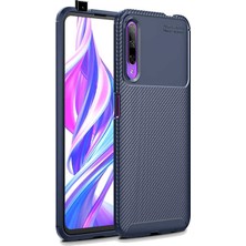 Tekno Grup Huawei P Smart Pro 2019 Kılıf Karbon Desenli Lux Negro Silikon + Cam Ekran Koruyucu Lacivert