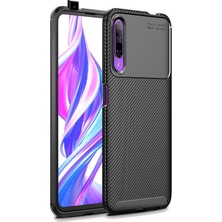 Tekno Grup Huawei P Smart Pro 2019 Kılıf Karbon Desenli Lux Negro Silikon + Cam Ekran Koruyucu Siyah