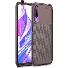 Tekno Grup Huawei P Smart Pro 2019 Kılıf Karbon Desenli Lux Negro Silikon + Nano Ekran Koruyucu Kahverengi