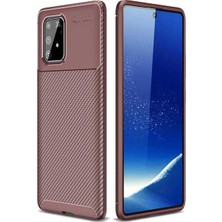 Tekno Grup Samsung Galaxy A81 (Note 10 Lite) Kılıf Karbon Desenli Lux Negro Silikon + Cam Ekran Koruyucu Kahverengi