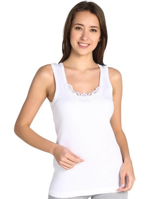 Tutku 6'lı Paket Geniş Askı Güpürlü Pamuk Kadın Atlet