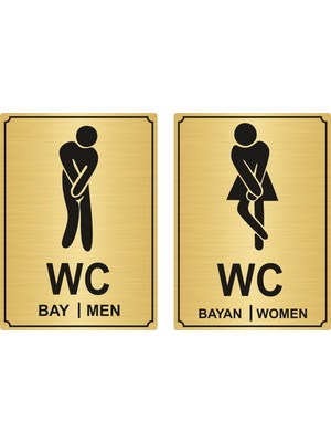 Özarslan DizaynWc Bay Bayan Yönlendirme Levhası 13 x 18 cm Yapışkanlı Altın Renk
