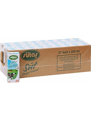 Sütaş 200 ml Yarim Yağlı Doğal Süt Koli 27'li Uzun Ömürlü Türkiye Menşeli