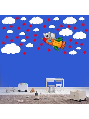 Kt Decoration Sevimli Uykulu Pilot Ayıcık Yıldızlar ve Bulutlar Çocuk Odası Sticker