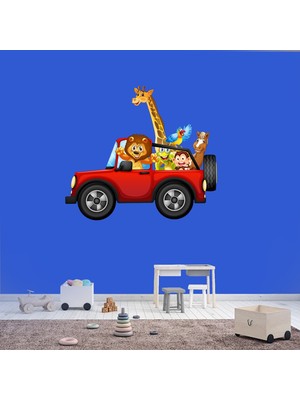 Kt Decoration Jeepli Hayvan Gezintisi Çocuk Odası Duvar Sticker