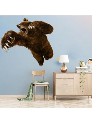 Kt Decoration Bear Attack-3 3D Render Özel Basım Real Duvar Sticker