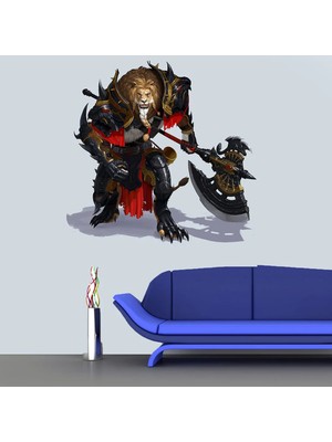 Kt Decoration Warrior Lion 3D Render Özel Basım Duvar Sticker