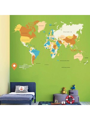 Kt Decoration 2XL Renkli Ülkeler Haritası Modern Duvar Sticker