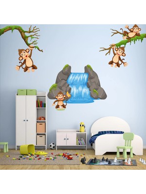 Kt Decoration Şelale ve Maymunlar Çocuk Odası Duvar Sticker