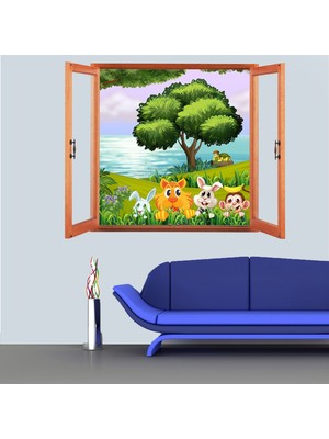 Kt Decoration Pencereden Bakan Yavru Sevimli Hayvanlar 3D Çocuk Odası Sticker
