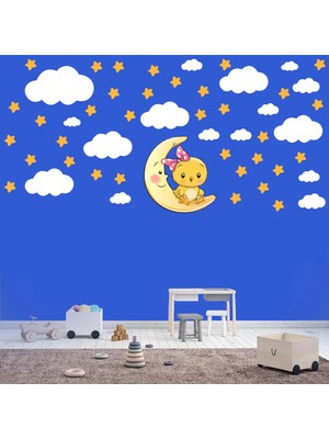 Kt Decoration Sevimli Civciv Yıldızlar ve Bulutlar Çocuk Odası Sticker