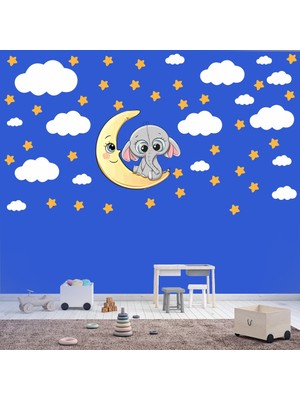 Kt Decoration Sevimli Fil Yıldızlar ve Bulutlar Çocuk Odası Sticker