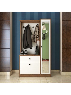 Tocco 1013 Başak Lüx Vestiyer Aynalı Portmanto Ayakkabılık Takımı-BEYAZ MEŞE