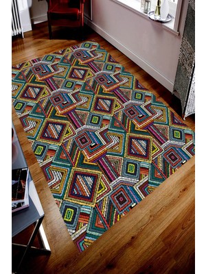 Resmiro Kaymaz Taban Yıkanabilir Yelpaze Motif Desenli Dijital Baskılı Halı