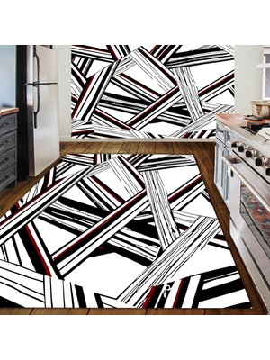 Resmiro Kaymaz Taban Yıkanabilir Çizgili Tasarım Desenli Dijital Baskılı Halı
