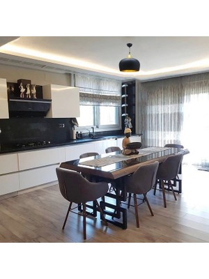 Bamyum Çember Siyah Metal Avize Salon Masaüstü Mutfak Cafe Ofis Tekli Avizeler Lamba Aydınlatma