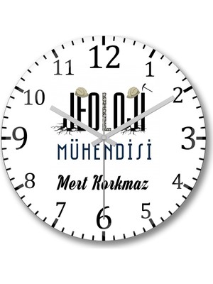 Baskı Dükkanı Kişiye Özel Bombeli Gerçek Cam Jeoloji Mühendisi Duvar Saati