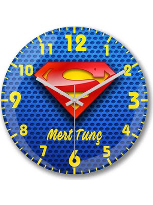 Baskı Dükkanı Kişiye Özel Bombeli Gerçek Cam Süpermen Duvar Saati