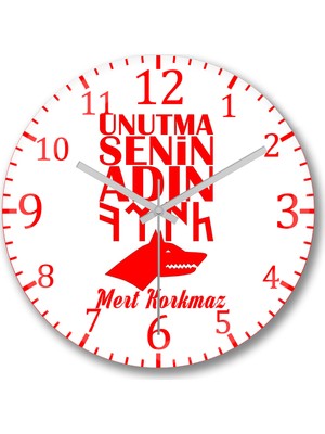 Baskı Dükkanı Kişiye Özel Bombeli Gerçek Cam Senin Adın Türk Göktürk Kurt Duvar Saati