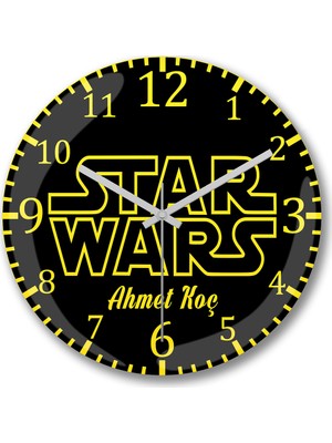Baskı Dükkanı Kişiye Özel Bombeli Gerçek Cam Star Wars Darth Wader Duvar Saati