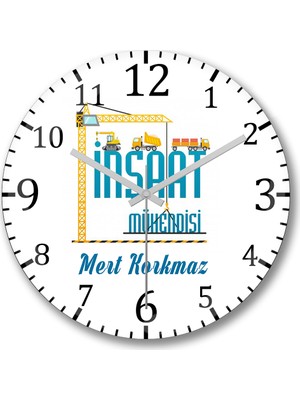 Baskı Dükkanı Kişiye Özel Bombeli Gerçek Cam İnşaat Mühendisi Duvar Saati