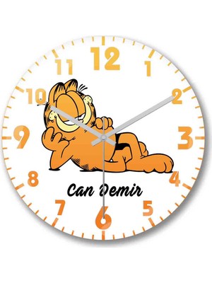 Baskı Dükkanı Kişiye Özel Bombeli Gerçek Cam Çocuk Odası Garfield Duvar Saati