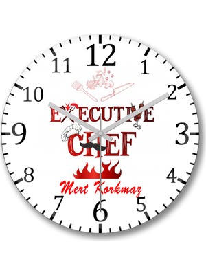 Baskı Dükkanı Kişiye Özel Bombeli Gerçek Cam Aşçı Duvar Saati