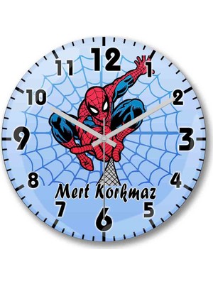 Baskı Dükkanı Kişiye Özel Bombeli Gerçek Cam Spiderman Örümcek Adam Duvar Saati