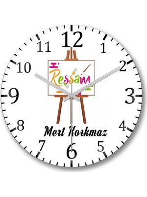 Baskı Dükkanı Kişiye Özel Bombeli Gerçek Cam Ressam Duvar Saati