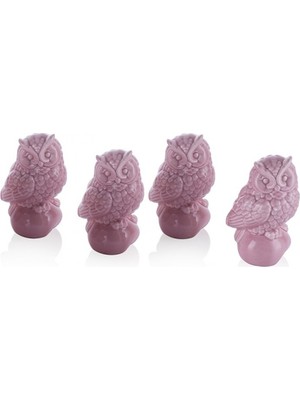 Porio 4lü Pembe Baykuşlu Biblo