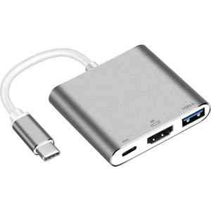 Multifunction 3in1 Type-C To USB 3.0 HDMI Dönüştürücü Adaptör - Gümüş