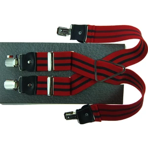 Kemer Sepeti Kırmızı Siyah Çizgili Dört Klipsli Pantolon Askısı