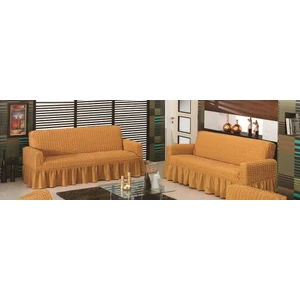 Evory Home Bürümcük Çekyat Örtüsü (3+3) - Koyu Hardal