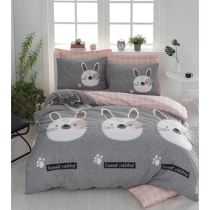 Eponj Home Kolay Ütülenir Nevresim Takımı Çift Kişilik Tavşancık A.Kahve-Gri-Pembe