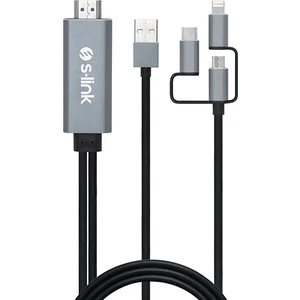 SL-IPH20 HDMI To 3 In 1 2m Mobil Telefon Uyumlu Görüntü Aktarıcı Kablo