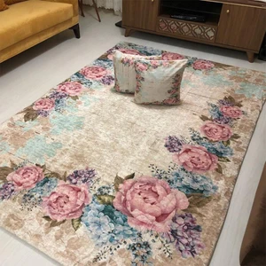 Kaymaz Taban Yıkanabilir Tahtalı Çiçek Desenli Dijital Baskılı Halı RSP306