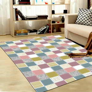 Kaymaz Taban Yıkanabilir Renkli Kare Desenli Dijital Baskılı Halı RSP35