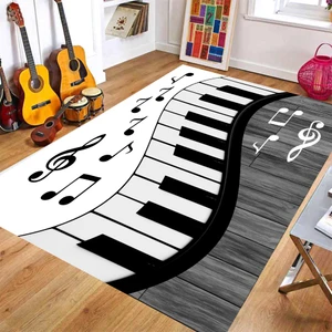 Kaymaz Taban Yıkanabilir Nota Desenli Piyano Tuşu Desenli Dijital Baskılı Halı RSP390