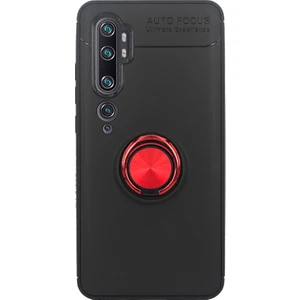 Case 4U Xiaomi Mi Note 10 Kılıf Autofocus Shockprof Ravel Yüzüklü Standlı Slikon Kapak Siyah Kırmızı