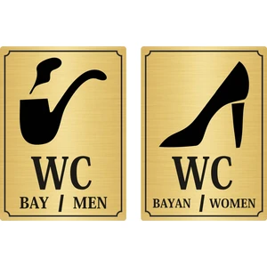 Özarslan DizaynWc Bay Bayan Yönlendirme Levhası 13 x 18 cm Yapışkanlı Altın Renk