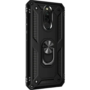 Case Street Xiaomi Redmi 8 Kılıf Çift Katmanlı Tank Yüzüklü Mıknatıslı Vega Kapak Siyah