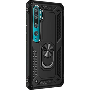 Case Street Xiaomi Mi Note 10 Kılıf Çift Katmanlı Tank Yüzüklü Mıknatıslı Vega Kapak Siyah
