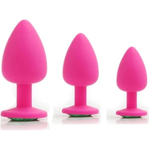 Özel Pembe Slikon Taşlı Küçük-Orta-Büyük Boy 3 Anal Plug Seti