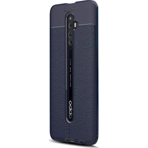 Case Street OPPO Reno 2z Kılıf Niss Silikon Deri Görünümlü + Nano Glass Lacivert