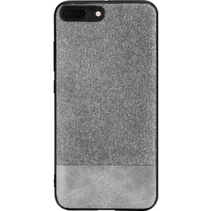 Apple iPhone 7 Plus Fabrik Serisi Kumaş ve Deri Desen Kılıf - Gri