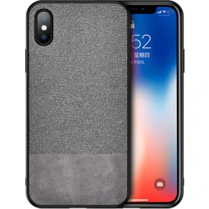 Apple iPhone X/XS Fabrik Serisi Kumaş ve Deri Desen Kılıf - Gri
