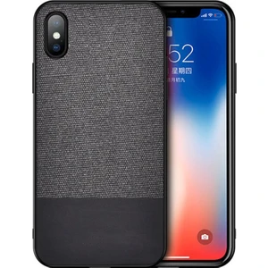 Apple iPhone X/XS Fabrik Serisi Kumaş ve Deri Desen Kılıf - Siyah